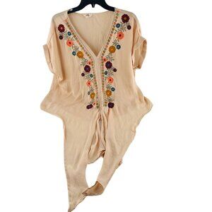 Entro‎ Boho Blouse Tie Front Oversized Women's size Small Embroidered Floral